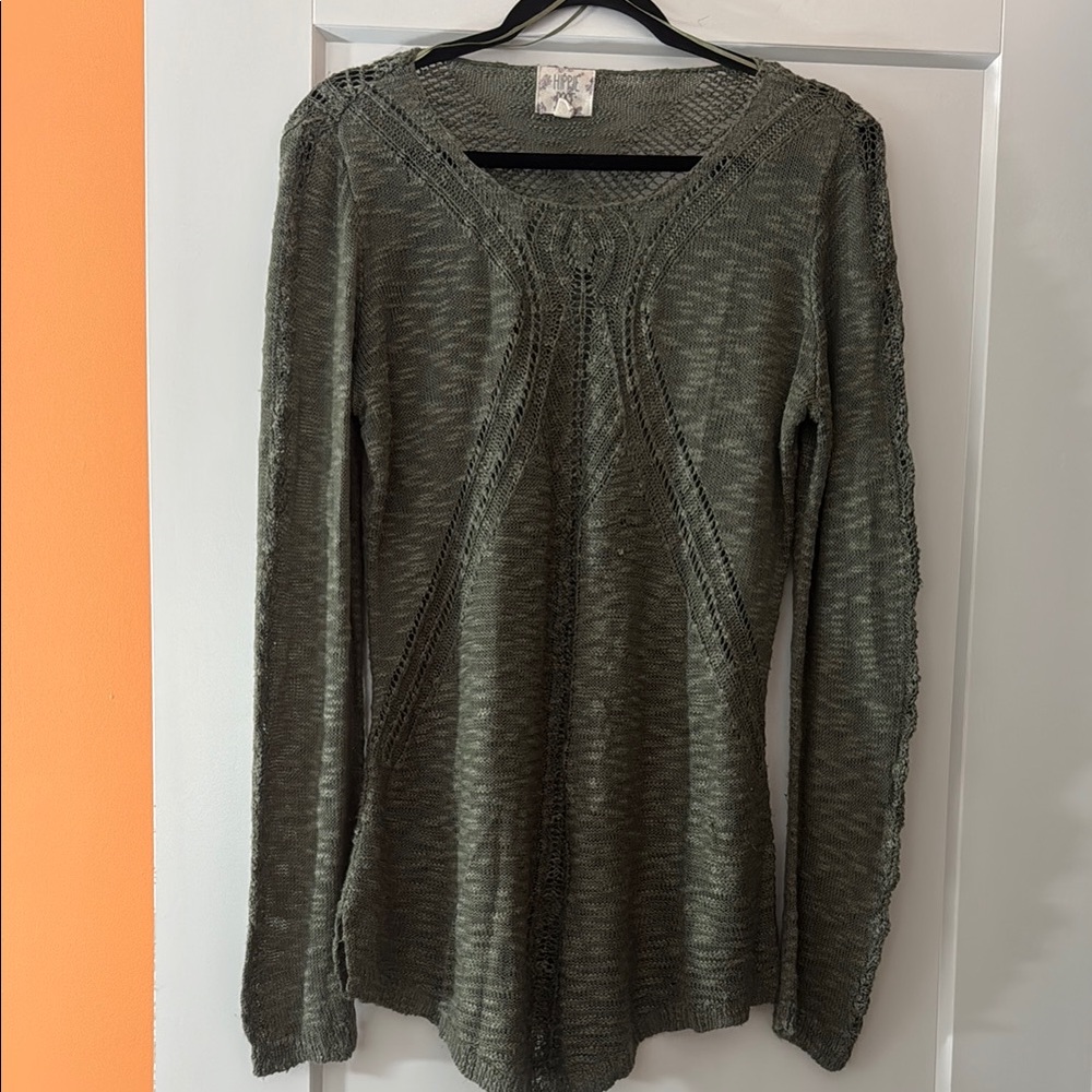 Green Long Sleeve Ribbed Tunic Top